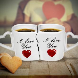 Kaffeebecher Set mit Herzen - I Love You