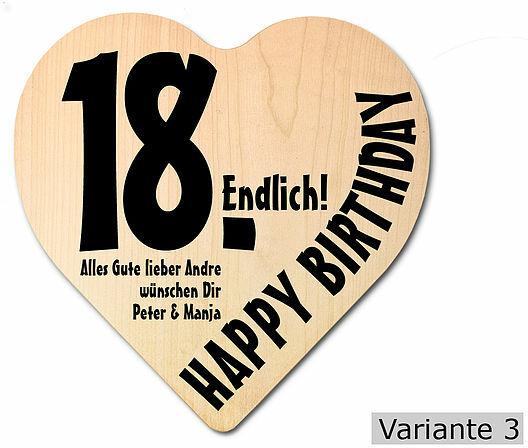 Herz Holzschild mit Wunschtext Geschenk zum 18. Geburtstag