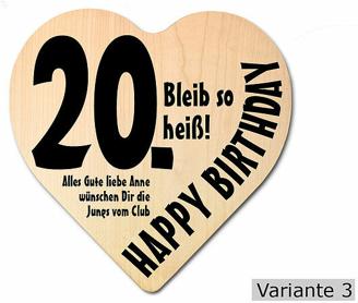 Herz Holzschild mit Wunschtext Geschenk zum 20. Geburtstag
