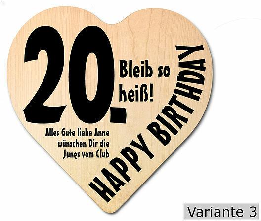 Herz Holzschild mit Wunschtext Geschenk zum 20. Geburtstag