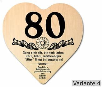 Herz Holzschild mit Wunschtext Geschenk zum 80. Geburtstag