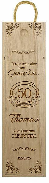 Gravierte Holzbox für Wein zum Geburtstag Design 3