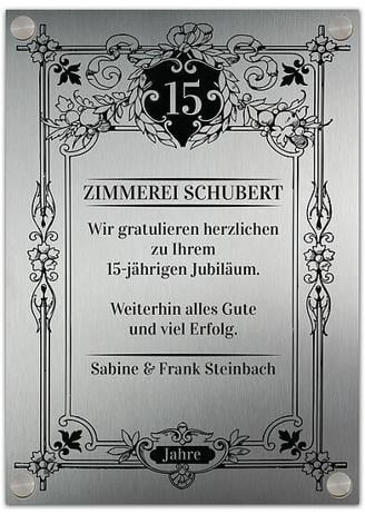 Jubiläumsgeschenk Edelstahlschild mit Widmung 30 x 42 cm