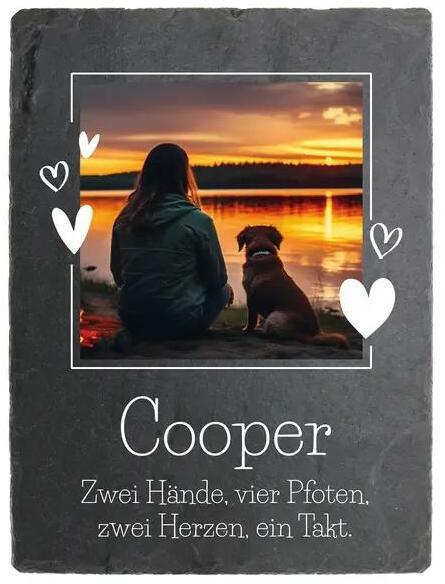 Schiefertafel mit Hundefoto und Wunschtext