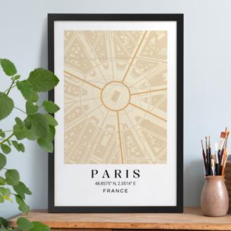 Stadtkarten Poster mit Rahmen Schwarz 40 x 60