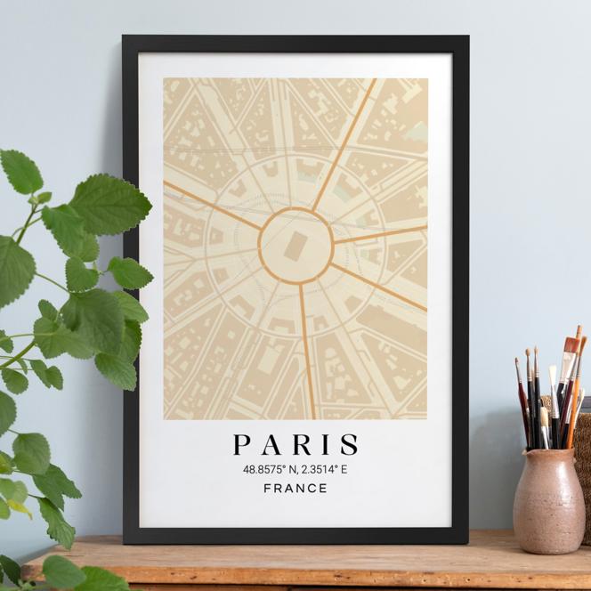 Stadtkarten Poster mit Rahmen Schwarz 40 x 60