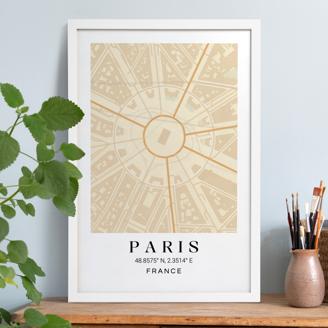 Stadtkarten Poster mit Rahmen Weiss 40 x 60
