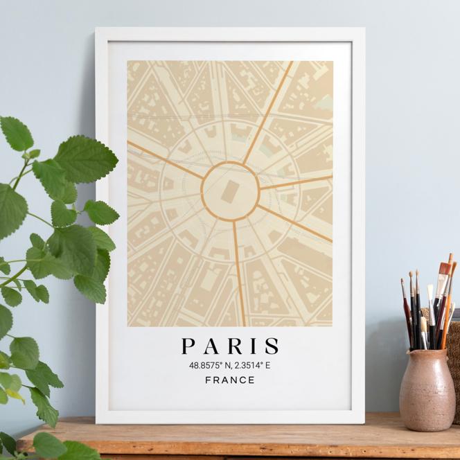 Stadtkarten Poster mit Rahmen Weiss 40 x 60