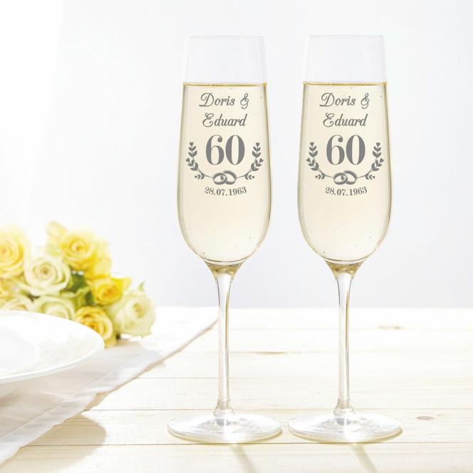 2er Set Sektglas mit Gravur - Diamantene Hochzeit