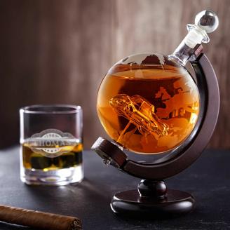 Whiskyset Globus Karaffe Auto und Whiskyglas mit Gravur - Banderole