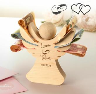 Holzengel mit Gravur zur Hochzeit - Geldgeschenk für Paare