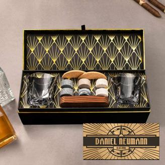 Whisky Set in edler Geschenkbox - Kompass Gravur