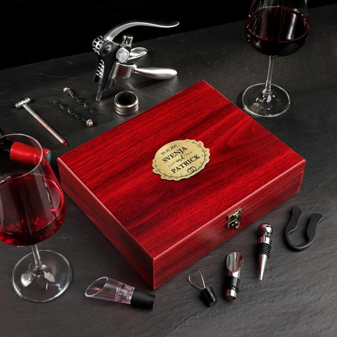 Wein Sommelier Set mit Gravur zur Hochzeit - Ringe