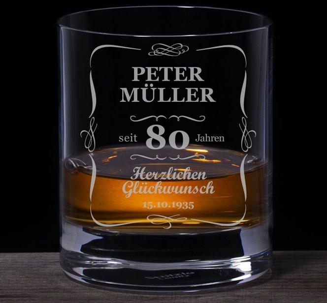 Whiskyglas 80. Geburtstag - klassisch