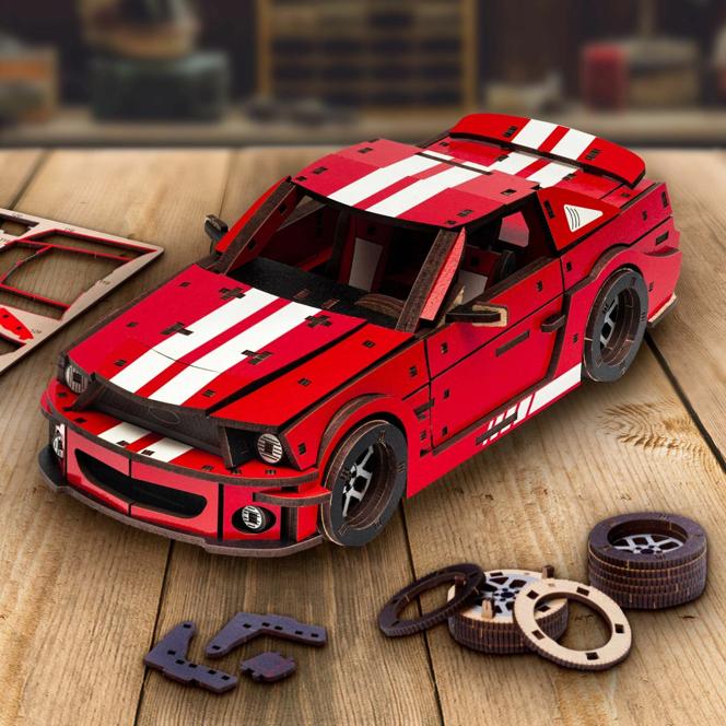 3D Holzpuzzle rot - Stallion GT Sportwagen