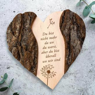 Holzherz mit Gravur Trauerblume