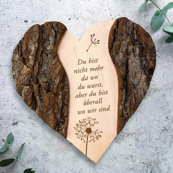Holzherz mit Gravur Trauerblume