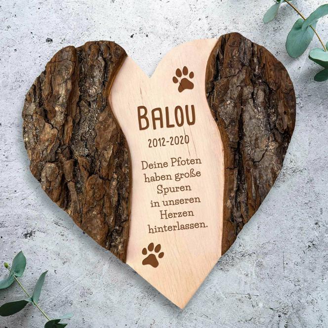 Holzherz mit Gravur zur Trauer - Hund
