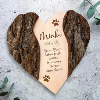Holzherz mit Gravur zur Trauer - Katze
