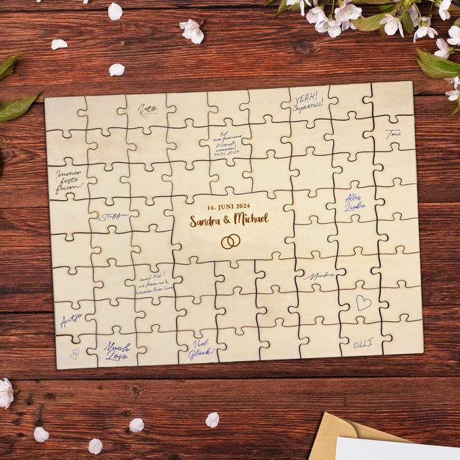 A3 Puzzle Gästebuch für Hochzeit - Ringe