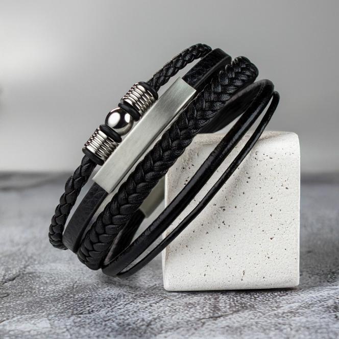 Geflochtenes Lederarmband mit Beads Silber - Herren Armband