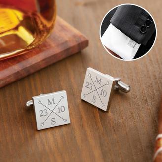 Manschettenknöpfe Silber zur Hochzeit - eckig - Monogramm