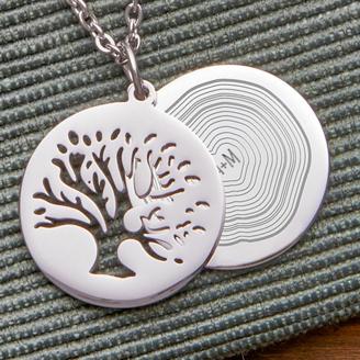 Kettenanhänger Silber - Baum und Jahresringe mit Initialen