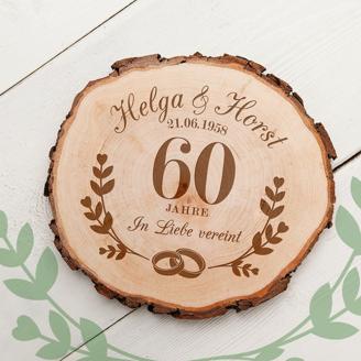 Baumscheibe mit Gravur zur Diamantenen Hochzeit