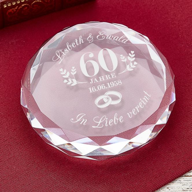 Kristall mit Gravur zur diamantenen Hochzeit