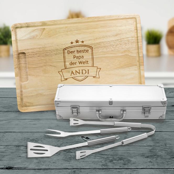 Grillbesteck Koffer mit Schneidebrett Grillset - Bester Papa