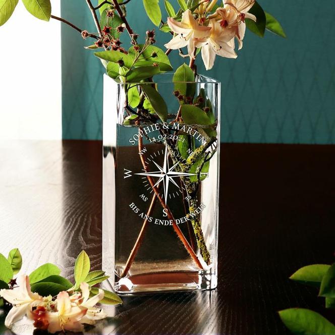 Vase mit Gravur - Kompass Liebe