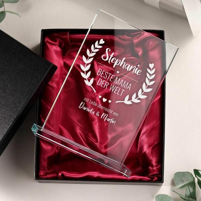 Personalisierter Pokal aus Glas - Beste Mama der Welt