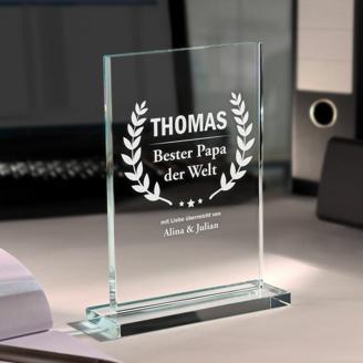 Personalisierter Pokal aus Glas - Bester Papa der Welt