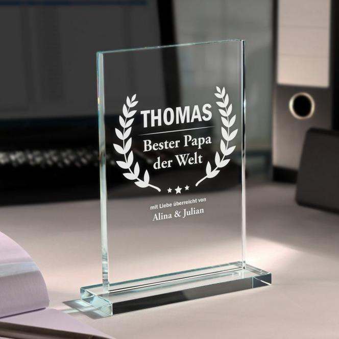Personalisierter Pokal aus Glas - Bester Papa der Welt