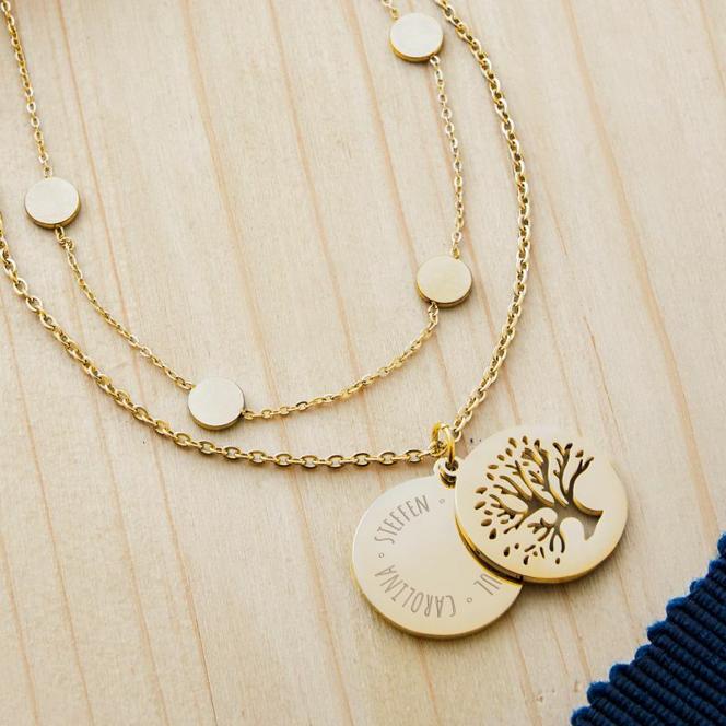 Set Layering Kette und Halskette Baum - Gold - Personalisiert