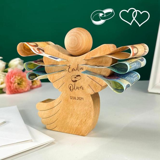 Engel aus Holz mit Schweif - Hochzeit - Personalisiert