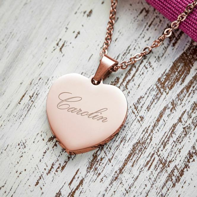 Herz Anhänger Kette mit Gravur - Name - Roségold - Personalisiert