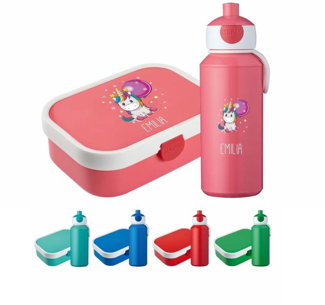 Set "Einhorn" - Brotdose & Trinkflasche - personalisiert 