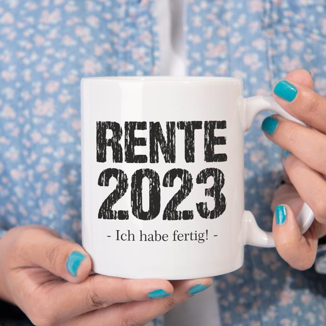 Weiße Tasse "Rente 2024 - Ich habe fertig!"