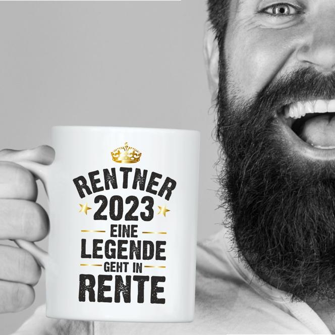 Weiße Tasse "Rentner / Rentnerin 2024 - Eine Legende geht in Rente"