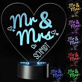 LED Motivlampe - personalisierte 3D Leuchte "Mr. & Mrs."