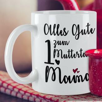 Weiße Tasse "Alles Gute zum [Zahl]. Muttertag Mama" mit Personalisierung