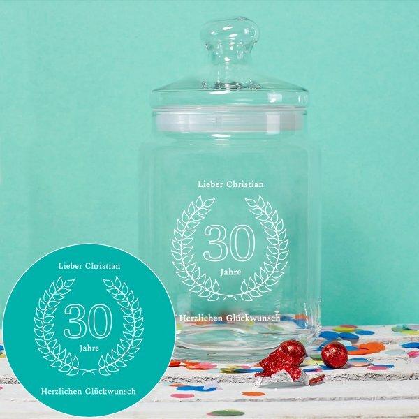 Keksglas zum 30. Geburtstag mit Gravur