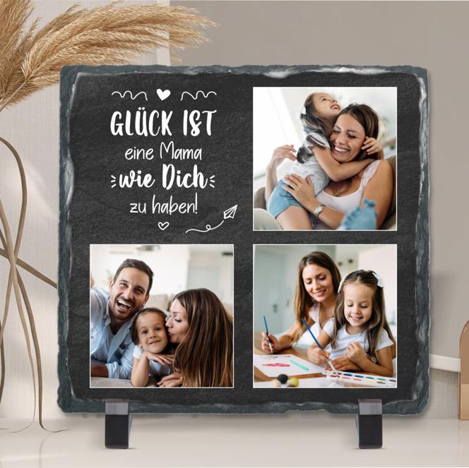 Schiefertafel mit 3 Fotos & Text "Glück ist eine Mama wie Dich zu haben"