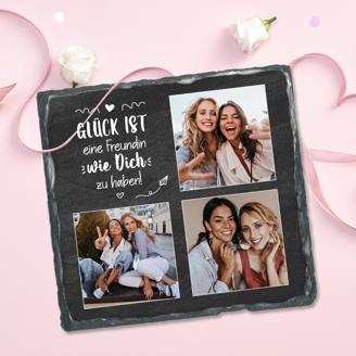 Schiefertafel mit 3 Fotos & Text "Glück ist eine Freundin wie Dich zu haben"