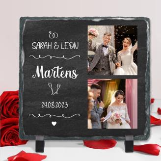 Schiefertafel zur Hochzeit mit 2 Fotos, Namen & Hochzeitsdatum personalisierbar