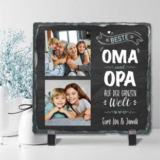 Schiefertafel mit 2 Fotos & Text "Beste Oma & Opa auf der ganzen Welt" - personalisierbar