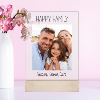 Acrylaufsteller "Happy Family" personalisiert mit Eurem Foto + Euren Namen