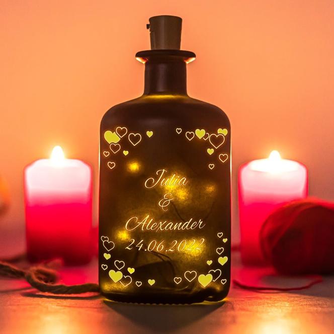 Flasche mit LED - Herzen