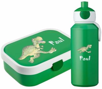 Set "Dino" - Brotdose & Trinkflasche - personalisiert 